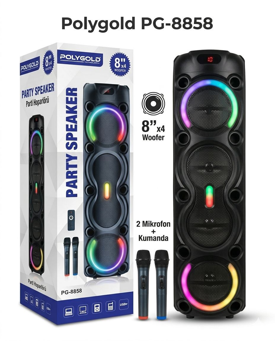 PG-8858 // WİFİ ÇİFT MİKROFONLU BLUETOOTH SPEAKER // POLYGOLD