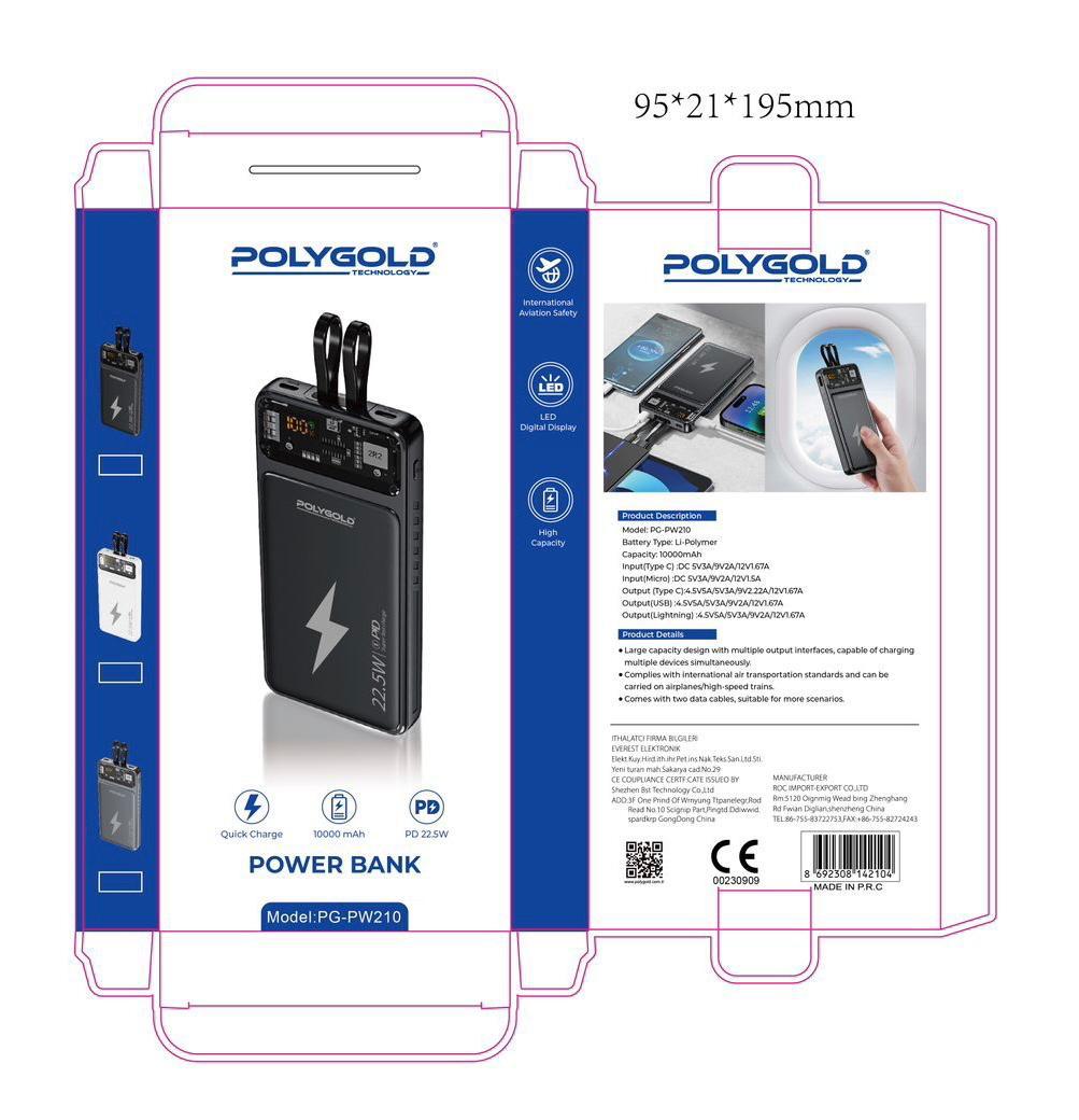 PG-PW210  10000mAh  POWER BANK 22.5W QUİCK CHARGE