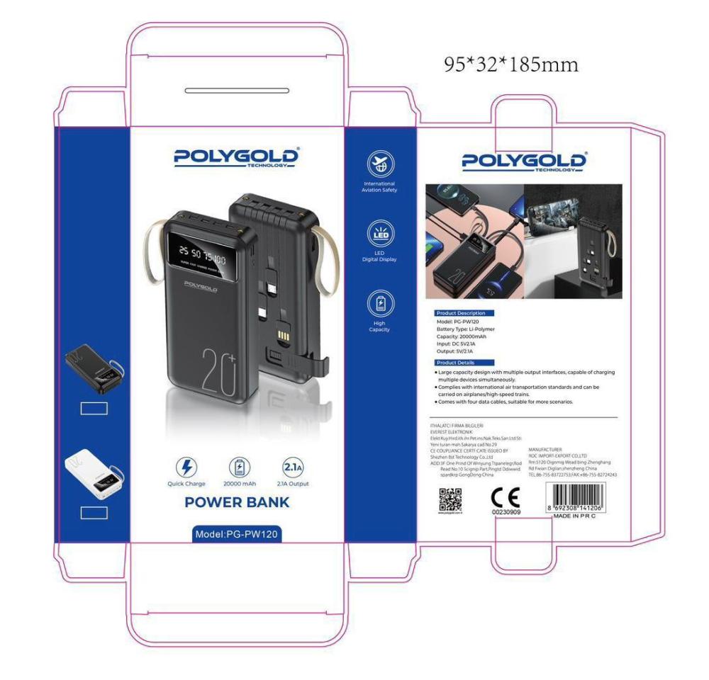 PG-PW120  POWER BANK KABLOLU  20000mAh