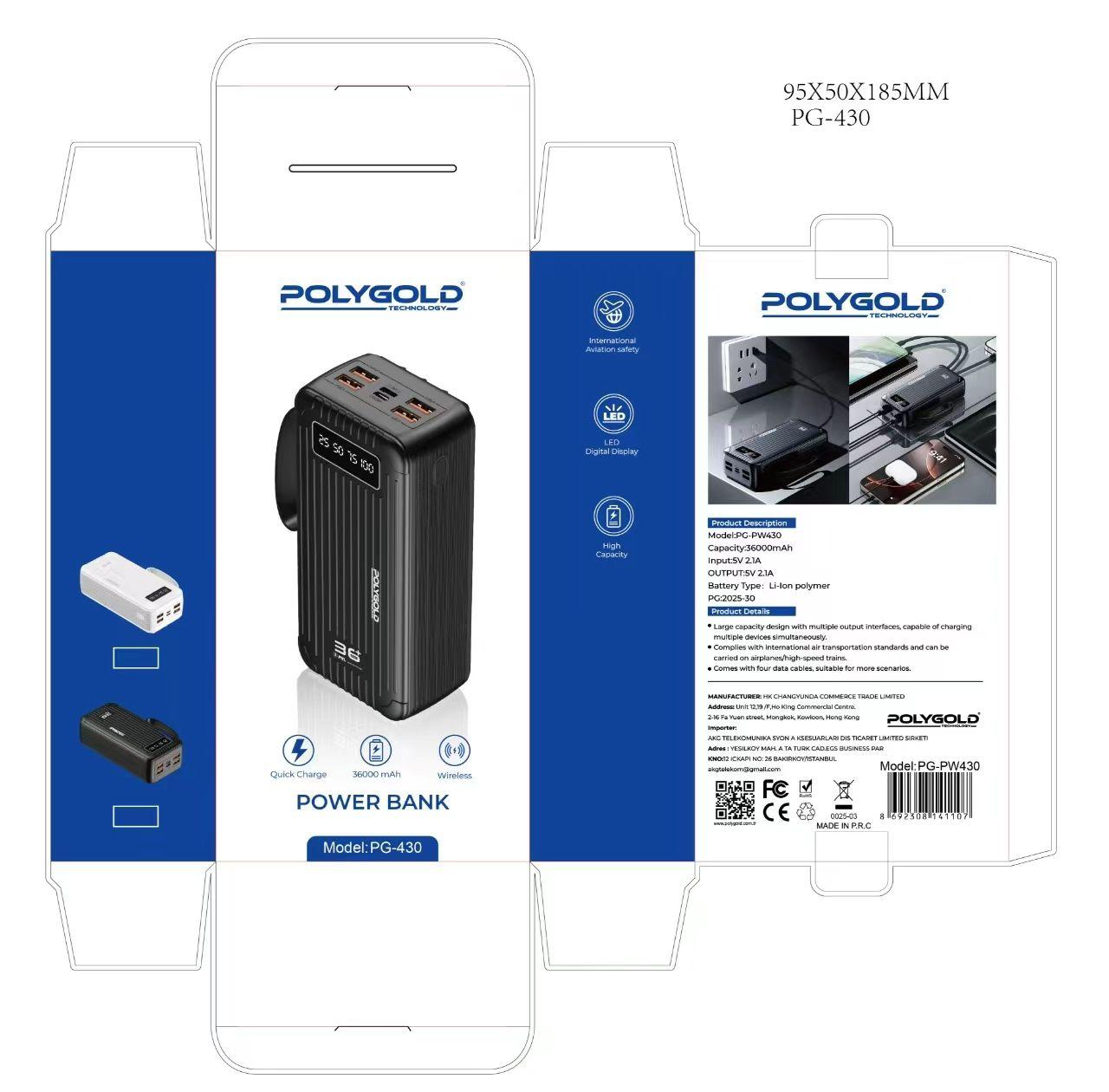 PG-PW430  POWER BANK  36000mAh 2.1 A