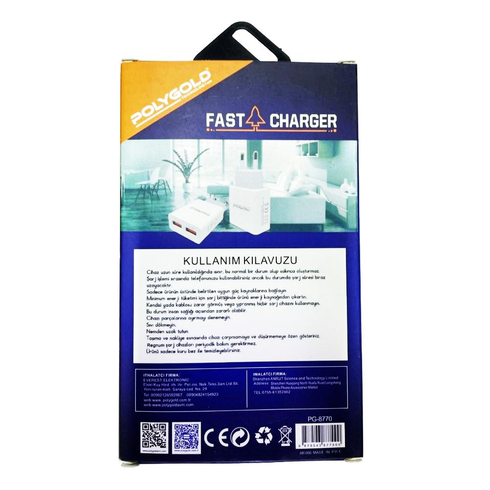 POLYGOLD 2USB ÇIKIŞLI 5V 2A ŞARJ ALETİ PG-8770