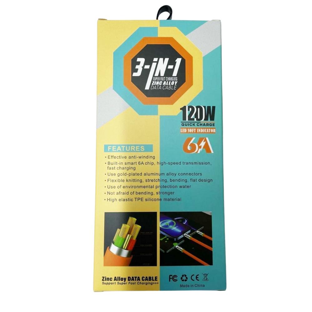 S-219  3 İN 1  6 AMPER KABLO (MİCR-İPH-TYPCE ) DATA KABLO ZING ALLOY