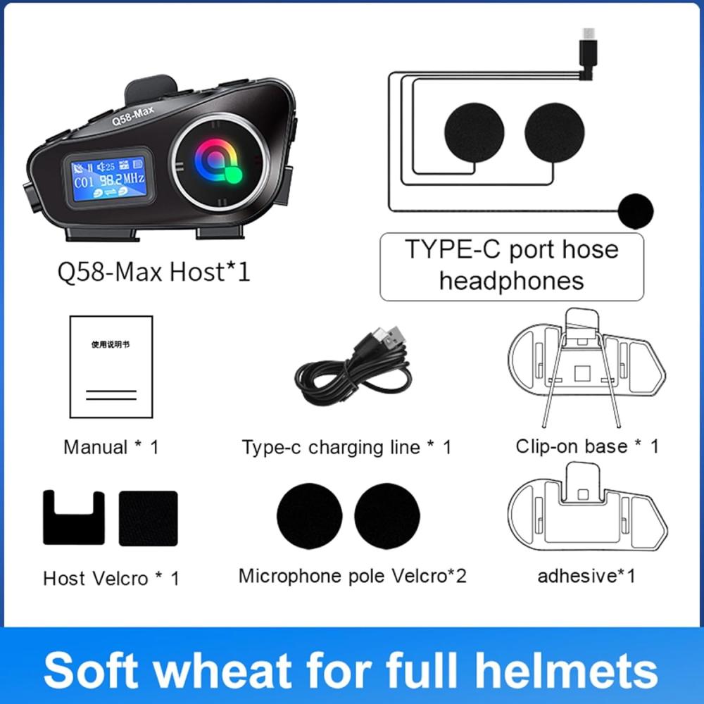 Q58-MAX // INTERCOM MOTORCU BLUETOOTH KULAKLIK // LEERFEI