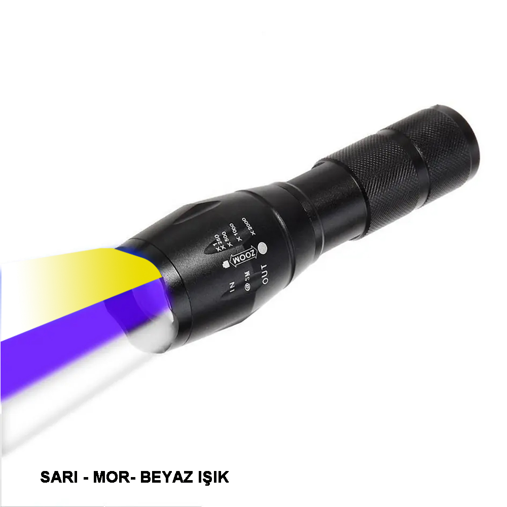 Q5 LED El Feneri Beyaz Sarı Mor Işık Modlu Çok Fonksiyonlu Aydınlatma WT-610