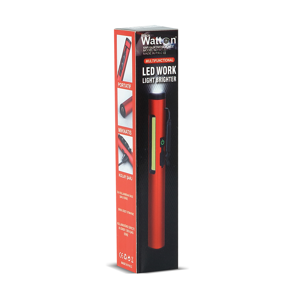 Şarjlı Mıknatıslı Çalışma Lambası Cep Feneri Güçlü LED Aydınlatma Pratik Kullanım WT-307-S