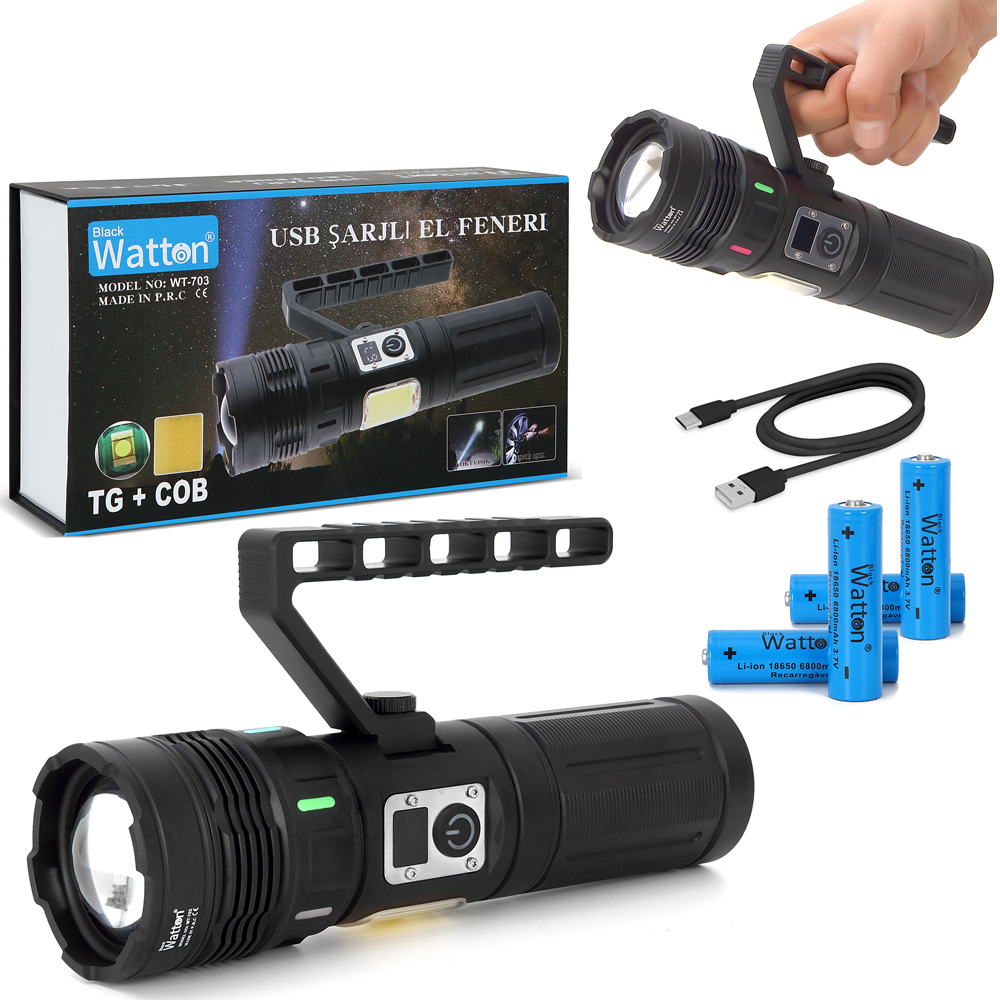 15000 Lümen COB LED Şarjlı El Feneri Ultra Parlak Taşınabilir Güçlü Aydınlatma WT-703