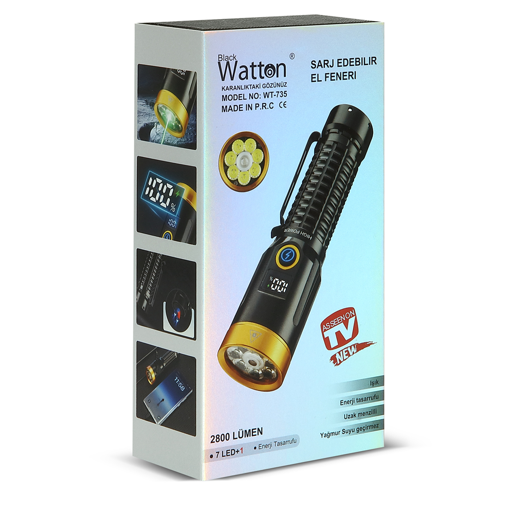 2800 Lümen Özel Seri LED Çalışma Lambası – Yeşil Lazer Özellikli, Mıknatıslı, USB Şarjlı El Feneri WT-735