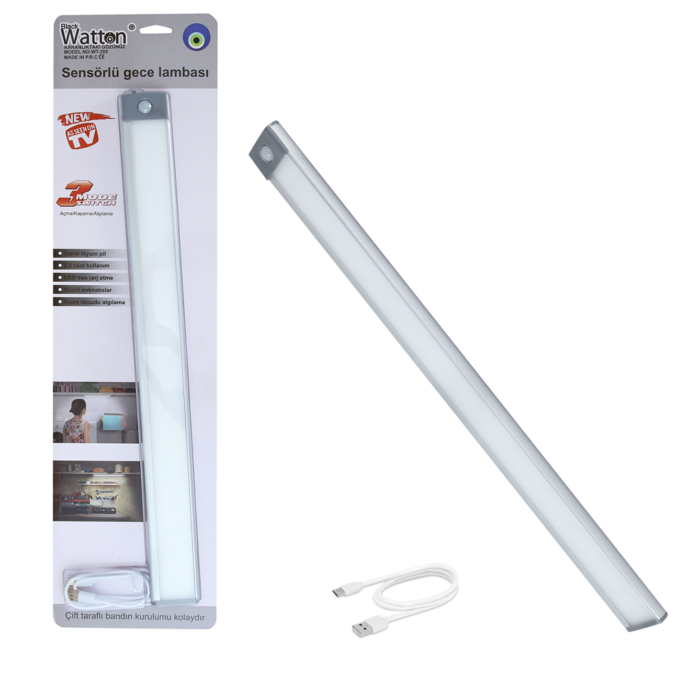 Sensörlü Şarjlı Dolap Lambası LED Güçlü Aydınlatma Pratik Kullanım Kablosuz Model WT-288