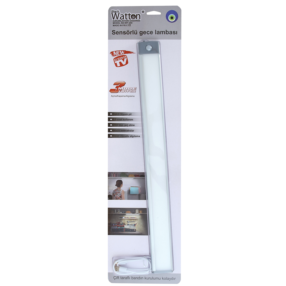 Sensörlü Şarjlı Dolap Lambası LED Güçlü Aydınlatma Pratik Kullanım Kablosuz Model WT-288